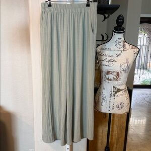 BOHME SAGE GREEN LINEN BLEND-WIDE LEG WOMENS CASUAL PANT